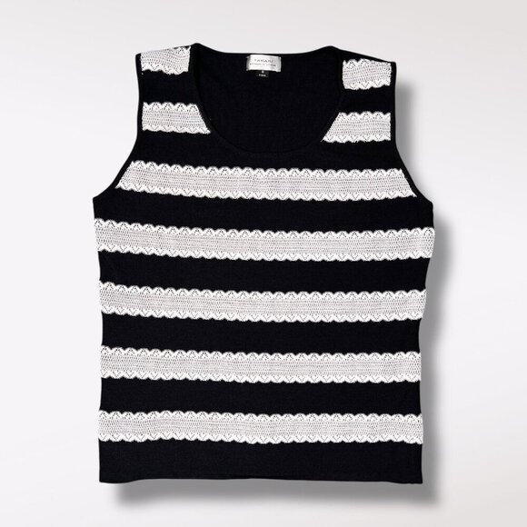 Tahari Striped Knit Tank Top Black White Sleeveless Size 8 - Picture 9 of 10